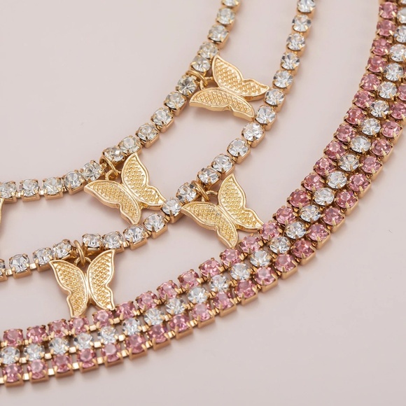 Beautiful 5 Piece Ice Pink Butterfly Tennis Choker Set - Picture 3 of 4
